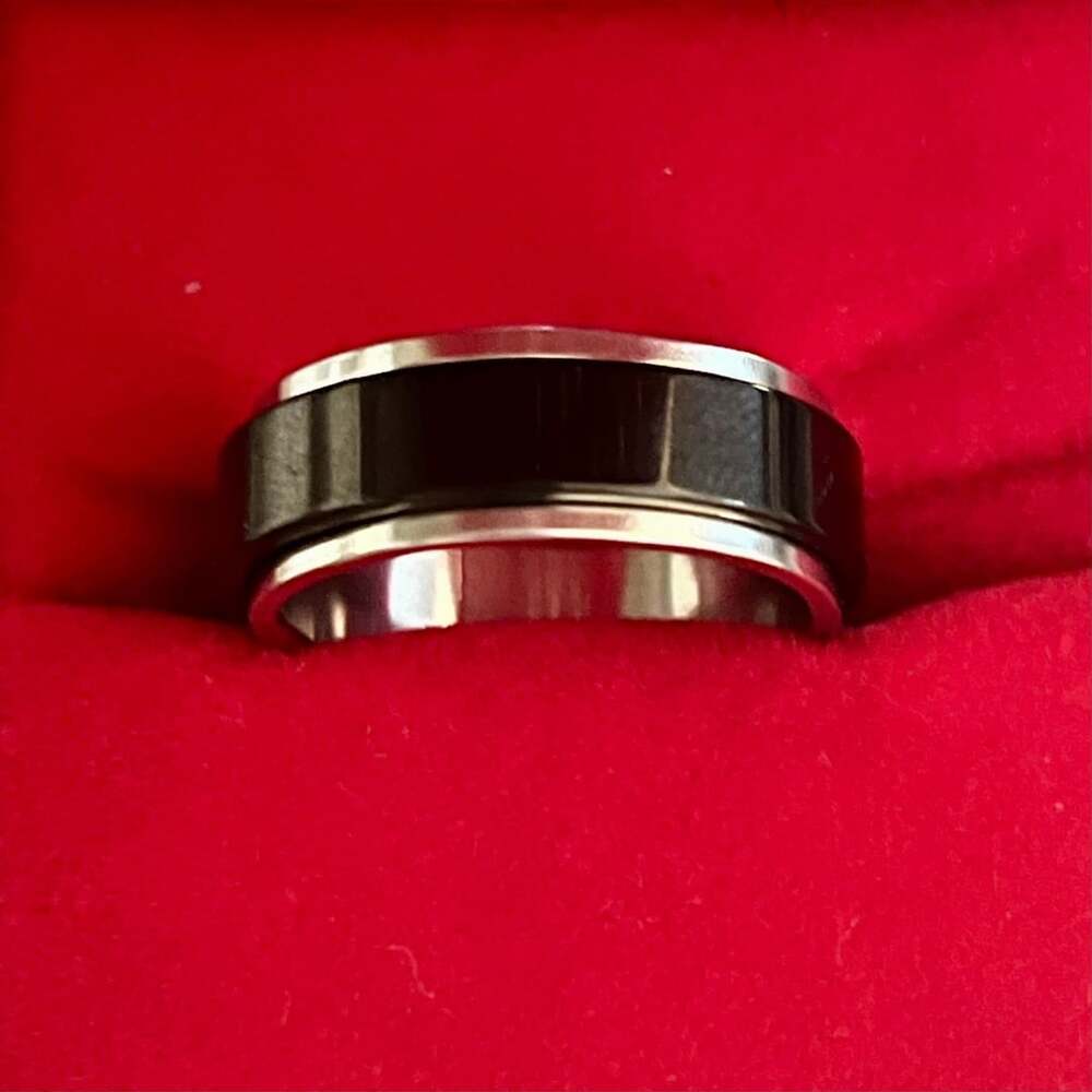Stainless Steel Black Tone Spinner/Fidget Band Ring Size 9